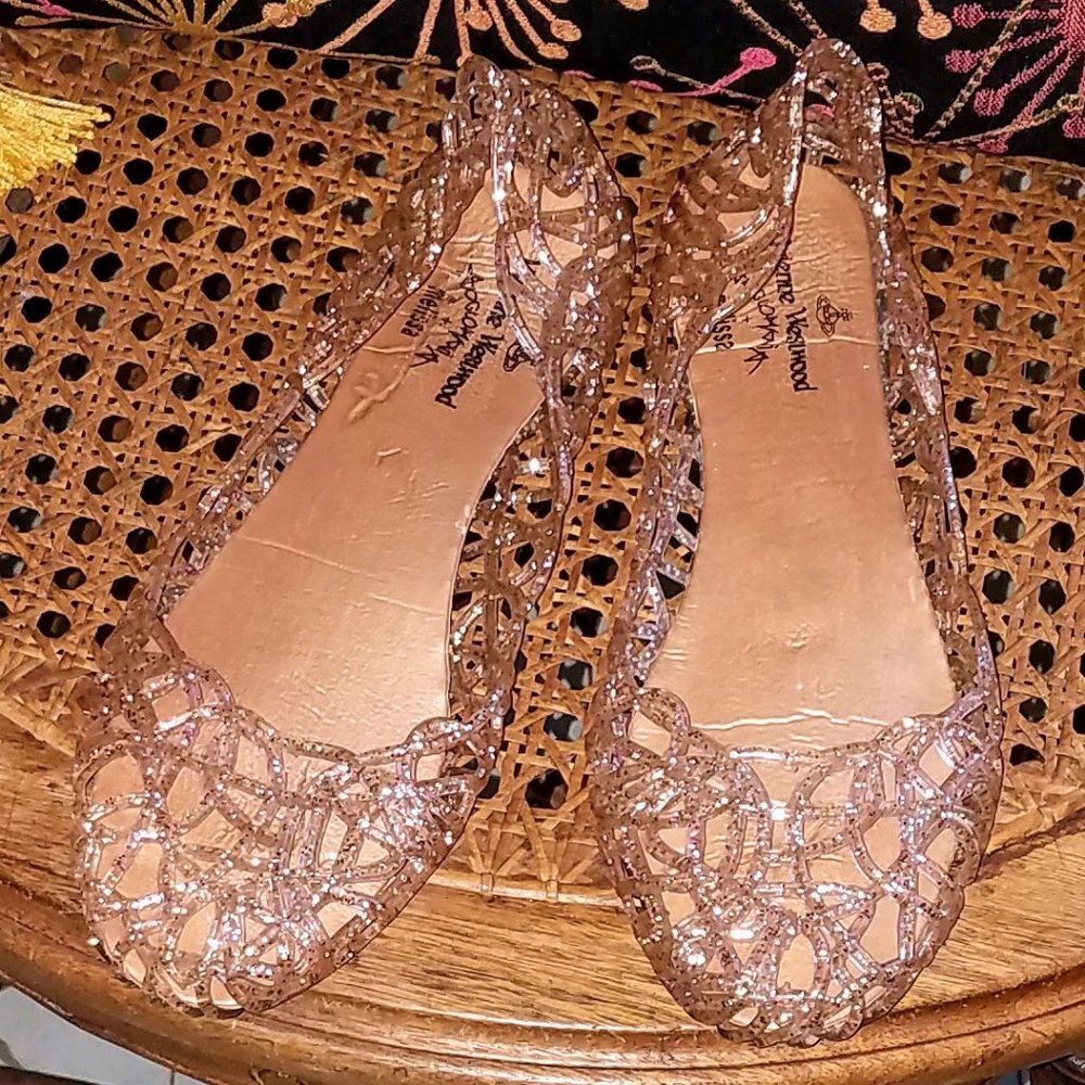 Vivienne Westwood Melissa Jelly Pink Glitter Flats SZ 39